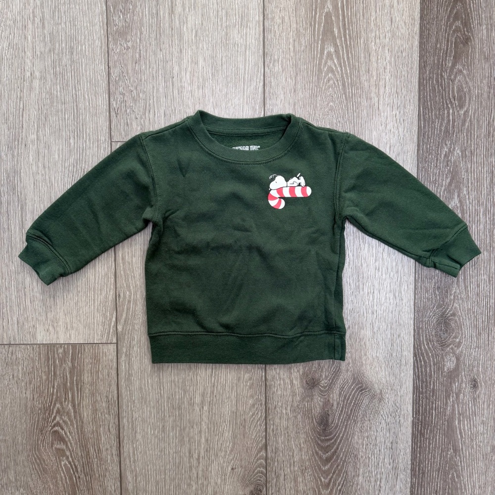 PEANUTS SNOOPY LONG SLEEVE CREW NECK SWEATSHIRT GREEN 2T